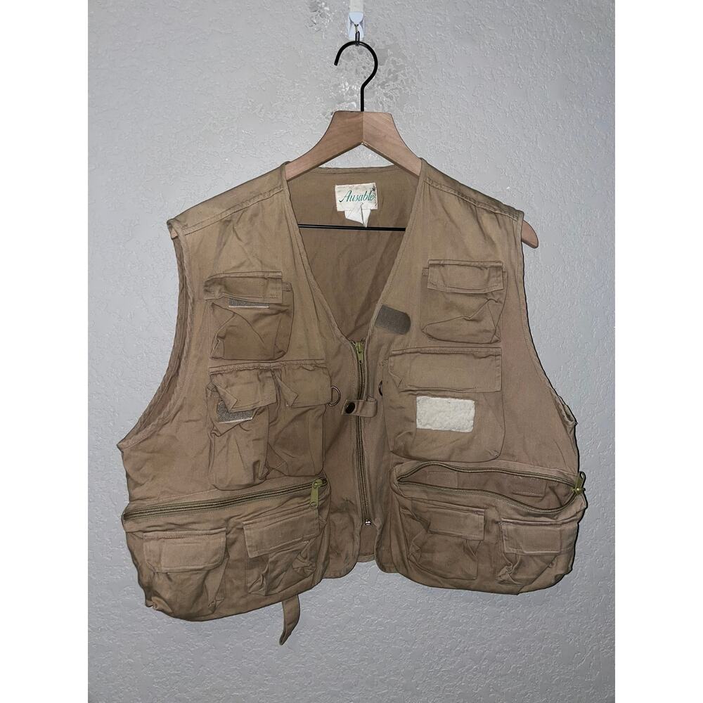 Vintage Ausable Brown Fishing Vest Outerwear Multiple Pockets VTG XL X-Large